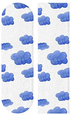 Hupery Blue Watercolor Clouds Skateboard Grip Tape Longboard Griptape Waterproof Grip Tape Sheet Sticker Deck Sandpaper Griptape 33.1x 9.1 inch