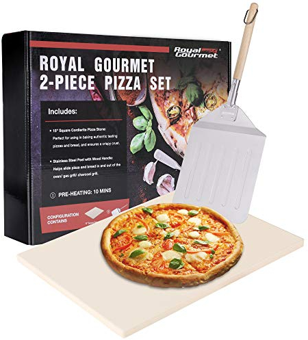 Royal Gourmet KSF1507 - Juego de piedras para pizza de 15 pulgadas para parrilla, barbacoa y horno, 2 piezas de piedra rectangular grande para pizza con cáscara de pizza, accesorios para hornear