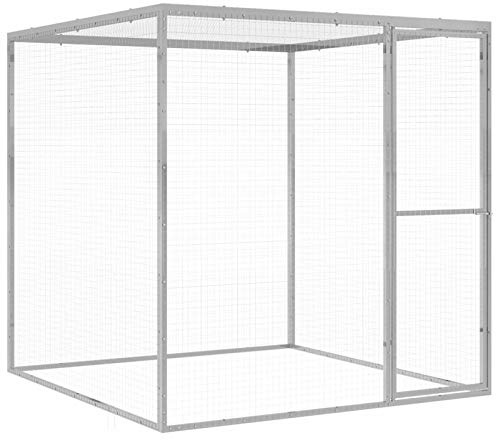Tidyard Kattbur, galvaniserad kattinhägnad, husdjurshus, litet djurstall, fågelbur, kycklingbur, kycklinghus, 1,5 x 1,5 x 1,5 m (B x D x H) frihage, fjäderfähage, voljär, galvaniserat stål
