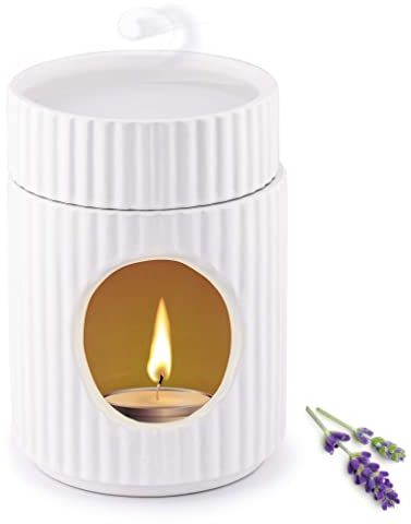 Kaloogo Bali Duftlicht Keramik für ätherische Öle – Beruhigendes Design – perfekte Wärmeabgabe – hochwertige Duftlampe Teelicht – für Duftwachs und Duftöl – Aromalampe – Saucenwärmer (weiß)
