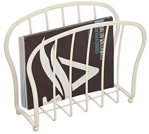mDesign dekorativer Zeitungshalter für Zeitschriften, Bücher oder Tablets – freistehender Zeitschriftensammler fürs Wohnzimmer oder Bad – eleganter Zeitungskorb aus Metalldraht – cremfarben