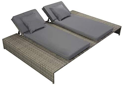 ZQQLVOO Double Sun Lounger with Cushion as Adjustable Daybed, Lounge Bed Garden or Patio Poly Rattan Gray,for The Patio, Porch, Deck, Lawn, Garden or Home Furniture