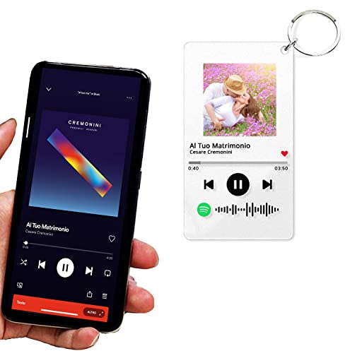 LASERO' Portachiavi Spotify Personalizzato con Foto – Plexiglass con Stampa UV – Portachiavi Musica con Codice Canzone – Idea Regalo Personalizzato per Lui o Lei, Fidanzato, Coppia, Anniversario