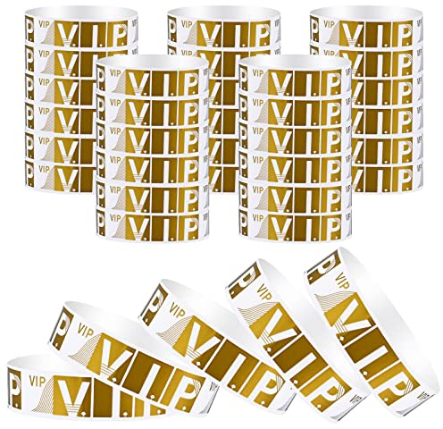 VIP-Armbänder für Veranstaltungen, wasserdicht, Papier-Armbänder, leicht, für Party, Konzert, Club, Vergnügungspark, Festivals (Gold)