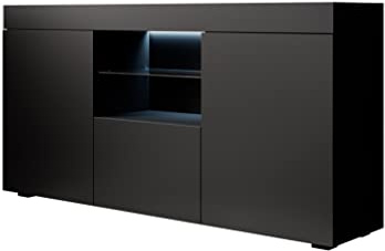 MB Muebles Bonitos, Aparador Sefora para Salón Comedor Moderno con Luz LED, Mueble de Melamina Mate, Color Negro, 135x73x34 cm