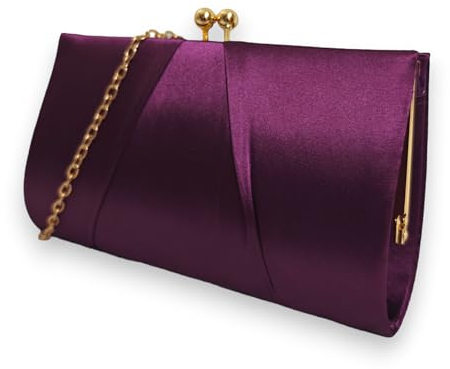 UShopUK Pochette in raso da sposa, ballo di fine anno, matrimonio, sera, festa, borsetta a mano, Viola, medium