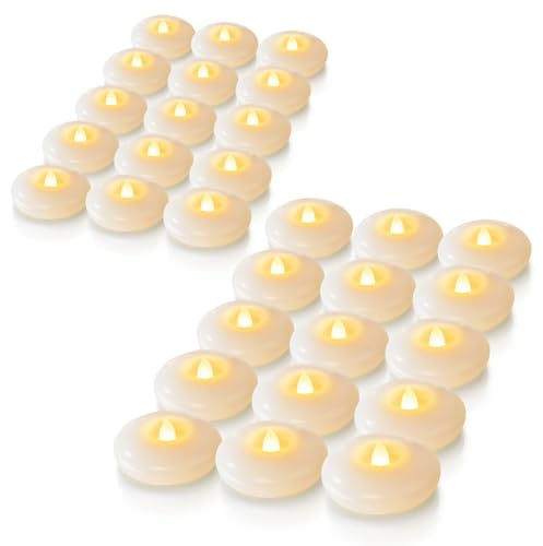Homemory 48 Pack 3” Flameless Led Floating Candles, 200 Hour White Battery Operate Waterproof Tealights for Cylinder Vases, Centerpieces at Wedding Decor, Party, Pool