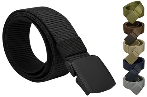 PIQSTORE Cinturón Táctico Hombre en Color Negro – Cinturón Militar de Nylon Ajustable, Ligero y Resistente – Hebilla Sin Metal Ideal para Aeropuertos, Trabajo, Viaje o Uso Diario (3,8 x 135 cm)