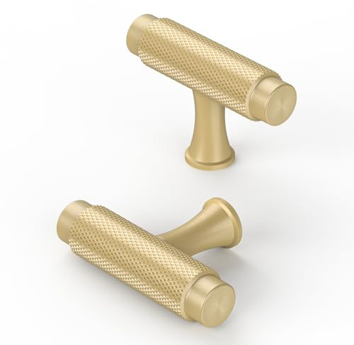 FURNIWARE 10 stycken skåpknoppar räfflade möbelknoppar mässing lådknoppar moderna massiva möbelhandtag dörr köksbeslag skåpknoppar ett hål för skåp, garderob