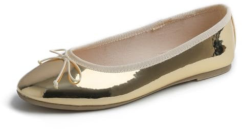 Feversole Damen Klasssische Ballerinas Lack Balerinaschuhe Flach Damenschuhe Gold spiegeln 40 EU