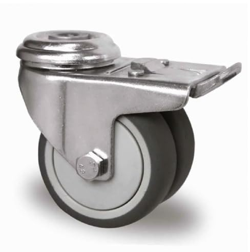 KM Doppelrolle Lenkrolle 50 mm mit Feststeller und Rückenloch, TPE Lauffläche - max. 70 kg