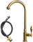 LANMOU Kaltwasserhahn Küche, Kaltwasserhahn Gold aus Edelstahl, 360° Drehbar Wasserhahn Küche Kaltwasser mit 60cm Anschlussschlauch, Perfekt für Küche Garten, Gebürstet Gold
