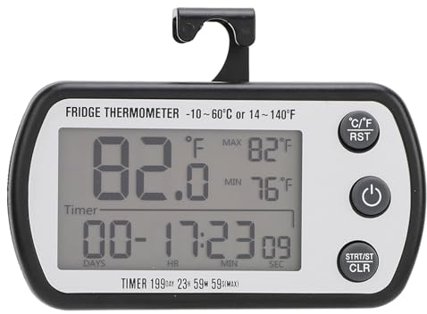 Termometro per Frigorifero, Termometro Digitale per Congelatore per Frigorifero, Impermeabile IPX4, Ampio Display LCD, Registrazione Max/min e Funzione Tempo di Conservazione