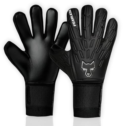 FEARLESS GOALKEEPERS Wolf V Onyx - Gants de Gardien de Foot Adulte & Enfant - Gant Gardien Football - Latex Allemand Contact - Excellente adhérence - Coupe négative - Effet Seconde Peau