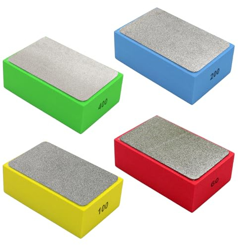 4 Piezas Bloques de Lijado de Diamante Almohadillas para Pulio Manual Diamante Almohadillas de Pulidr Esponjas para Lijado y Pulir Marmol Baldosas Cerámica Vidrio,60# 100# 200# 400#