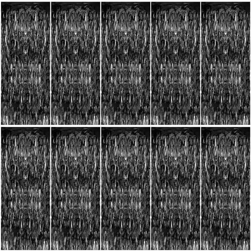 10 Piezas Cortina de Oropel Negro, 1m x 2m Cortinas de Espumillón Metálicas, Cortina Negra Escenario, Cortinas Decorativas Halloween, Tinsel Foil Fringe Curtains, para Cumpleaños Bodas Fiestas