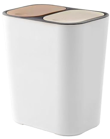 Generisch Cubo de basura de 18 litros, 2 compartimentos, de separación de basura, de cocina, tapas de botón a presión, cierre suave, hermético, café oscuro/