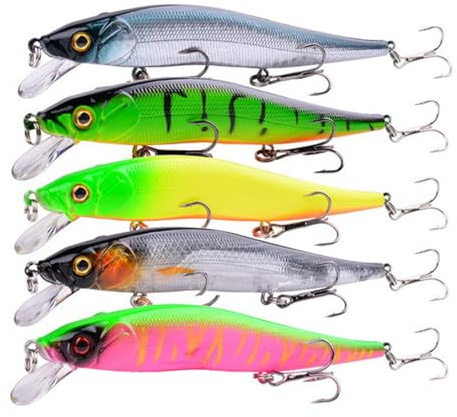 Nujvnuj 5 esche wobbler luccio, realistiche per acqua dolce e salata, esche artificiali per pesci predatori come lucioperca, pesce persico e trota, ideali per pescatori e pesca sportiva