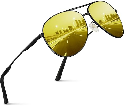wearPro Lunettes Conduite de Nuit pour Homme et Femme Polarisées Lunette Vision Nocturne Anti-éblouissement Pilote Rétro Jaune Surlunettes UV400 Ultralégères Unisexes -Noir