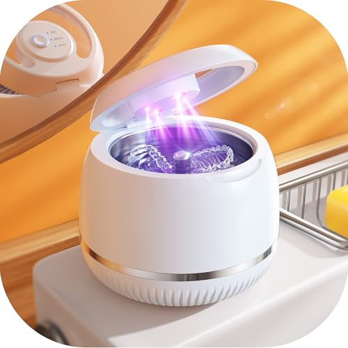 Beser Dispositivo di pulizia a ultrasuoni, 2 pulite, sterilizzazione 4x, dispositivo di pulizia dentale per allineatore, guardia notturna, paradenti, protesi, gioielli, cure dentali orali, IPX6