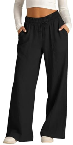 zsorosz Linen Wide Leg Trousers for Women UK Summer Loose Casual Fashion Beach High Waisted Trousers Vacation Lightweight Straight Leg Palazzo Pants with Pockets