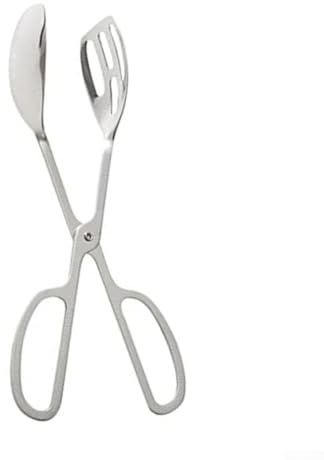 MeevrgR Pinzas de ensalada de acero inoxidable de 25,5 cm para servir alimentos, barbacoa, cocina, comedor, herramienta de agarre ergonómico, fácil control, agarre seguro, acabado plateado
