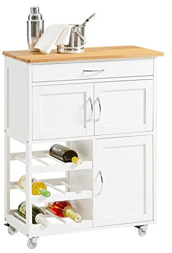 SoBuy Mobile Cucina Salvaspazio con Ruote Carrello Cucina con Cassetti e Portabottiglie, Mobiletto Credenza credenza cucina per Cucina o Sala da Pranzo, Bianco 67x86x38cm FKW45-WN