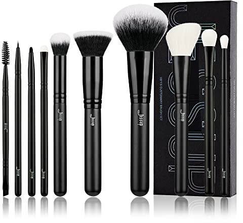 Jessup Makeup Brush Set 10pcs Black Make up Brushes Set Professional with Natural Synthetic Hair for Foundation Blending Blush Concealer Eyeshadow Eyebrow Eyeliner, T323