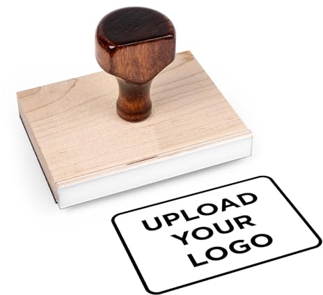 Personalized Rubber Hand Stamp, Wood Handle with Custom Logo | Multiple Size Options Available | Upload Your Own Logo (3x4)