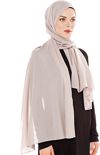 Hijab Chiffon Ligero para Mujer - Elegante Hijab Gasa Islámico - Pañuelo Musulmán Transpirable - Sasa Suave y Sedosa Pañuelo - Chal Chiffon Para Damas - Bufanda Accesorio Islámica (Gris)
