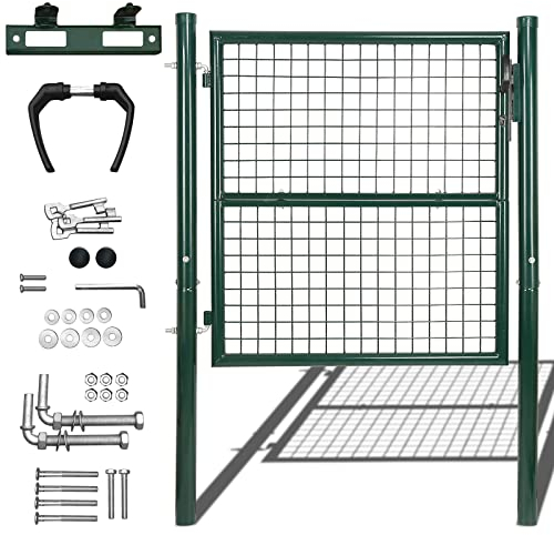 Randaco Puerta de Jardín, 150x100cm Verde Puerta para Valla, Puerta de patio, Robusta y Duradera, con Cerradura, Manija y 3 Llave, Robusta y Duradera