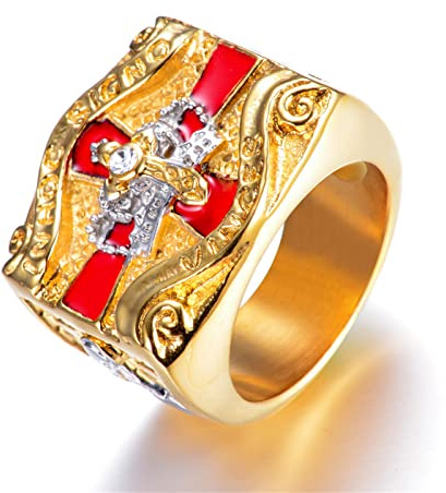 RobertDTesta Anello Massonico da Uomo con Corona A Croce, Anello in Acciaio Inossidabile con Diamante A Croce Vintage Gotico,d'oro,11