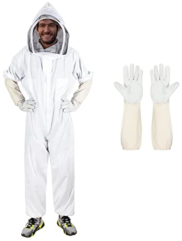 Bee Suits for Men Women,Bee Keeper Suite with Beekeeping Gloves,Beekeeping Suit with Veil Hood,Fully Body Sturdy Beekeeper Suite,Suitable for Professional Beekeepers and Beginners（X-Large）