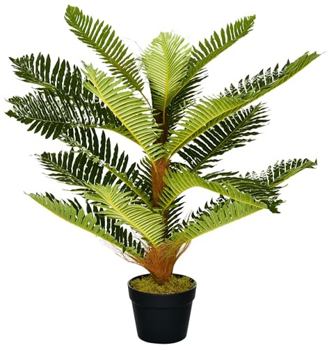 HOMCOM Planta Artificial Palmera 85 cm 18 Hojas Grandes Maceta Incluida