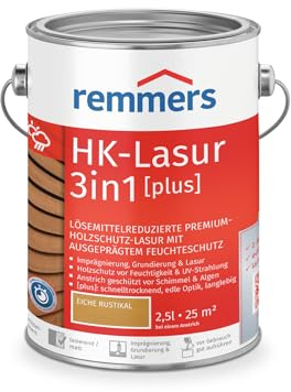 Remmers HK-Lasur 3 in 1 [plus] rovere rustico opaco, 2,5 litri, vernice protettiva per legno di alta qualità, 3 in 1, ad asciugatura rapida, durevole