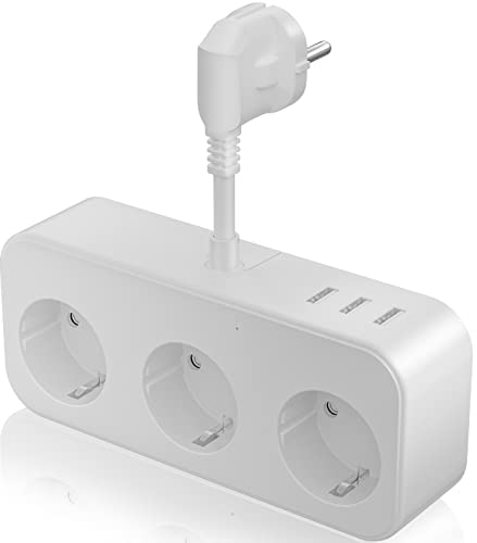 Steckdosenleiste mit USB C, Doppelstecker für Steckdose, 6 in 1 Steckdosenadapter - Weiß
