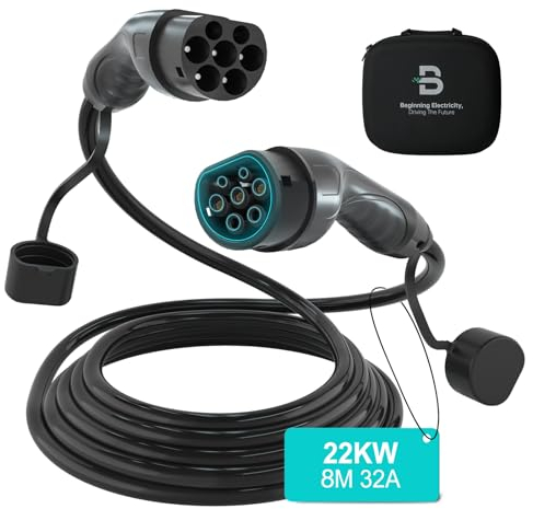 BENY Typ 2 22kW 32A, 8m Verlängerungskabel, für EV & PHEV, E-Auto Ladekabel mit Tragetasche, 3-Phasig, IP54, IEC 62196-2