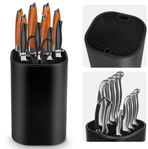 Knife Block Without Knives Ninonly Universal Square Knife Block for Kitchen with Scissors Slot Space Saving Detachable Knives Holder Storage Block for Protecting Blade Easy Clean（No Knives Included）