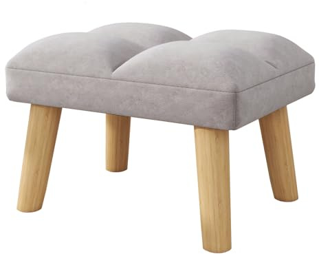 YMYNY Footstool Under Desk, Small Ottoman With Wooden Legs, Modern Padded Sofa Seat Foot Rest, Velvet Stool, Footrest for Living Room Entryway 40×30×27CM Grey HBD032G