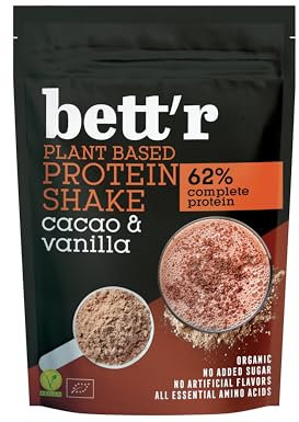 Bett’r BIO Protein Shake Kakao und Vanille - Vegan, Glutenfrei, Sojafrei und Milchfrei - 500 g