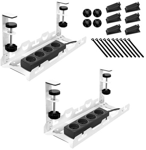 Mimoke 2er Set Schwerlast Kabelmanagement-Korb für Schreibtisch, ohne Bohren, Kabelkanal, ideal für Tischkabelmanagement, unter dem Schreibtisch, für Büro Weiß