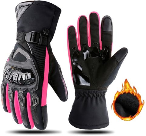 Mjmoto Gants de moto coupe-vent imperméables pour femme – Tactiles – Hiver rose, taille M