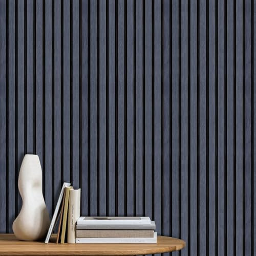 ANHUIB Papier peint à lattes en bois naturel bleu foncé, autocollant imitation bois noir, 44 x 300 cm, pour salon, chambre à coucher, papier contact imperméable pour murs, armoires