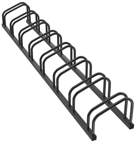Aufun Béquille de vélo en acier pour 8 vélos - Support multiple avec support de roue de 37 cm - Pour largeur de pneu de 30 à 65 mm - Montage mural au sol - Peu encombrant - Noir
