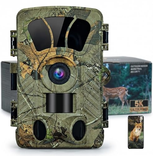 Caméra de chasse 5K 60 MP 98FT 130 grand angle avec Wi-Fi (application incluse), temps de déclenchement 0,05 s, vision nocturne, détecteur de mouvement, étanche IP66, caméra de surveillance LED