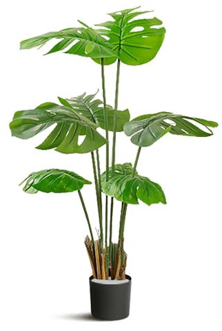 Artificiell Monstera Deliciosa-växt, realistisk tropisk palm, dekorativ fuskgrönska krukväxt, för hem kontor dekor inomhus utomhus inflyttningspresent (120 cm/47,2 tum)