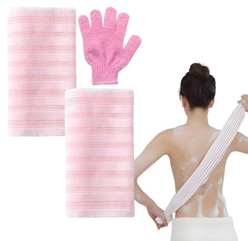 Set med 3 peelinghandskar, peeling handske och handduk, peeling kropp, exfoliera ryggborste, exfolierande handskar, body scrubber, duschsvamp kropp för kroppsskrubb (flerfärgad)
