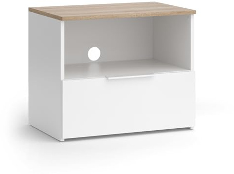 Vicco Mobile tv Wido, Bianco/Sonoma, 60 x 50 cm con cassetto, adatto per TV fino a 43 pollici, passacavi integrato