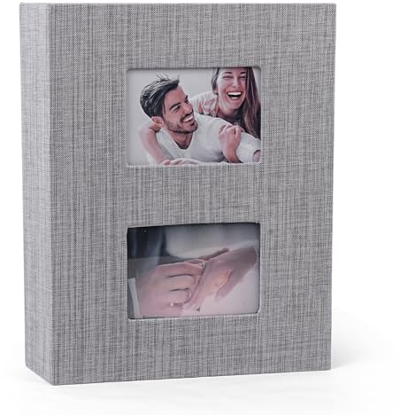 Photo Album 6x4 Slip in, Linen 200 Pockets Photo Albums Holds Landscape Only 10x15cm Picture No stickers included Grey Small
