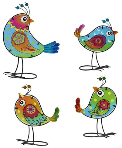 Zktfyshk Decorazione da giardino colorata per esterni divertente palo per uccelli in ferro interno esterno cortile giardino statue d'arte paesaggio fatto a mano vetro colorato uccello arte vetro